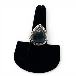 Vintage Sterling Silver Ring with Teardrop Labradorite, size 9